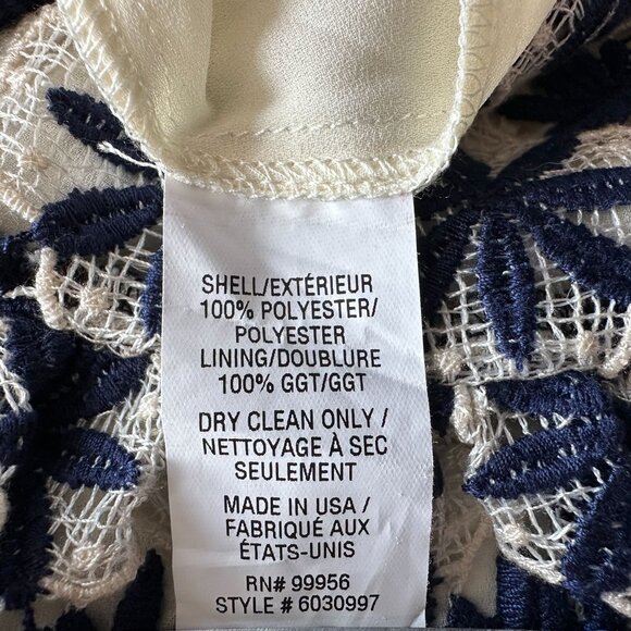 Shoshanna Womens 6 Dress Kassia Mini Embroidered Floral Lace Navy Ivory - Picture 10 of 10